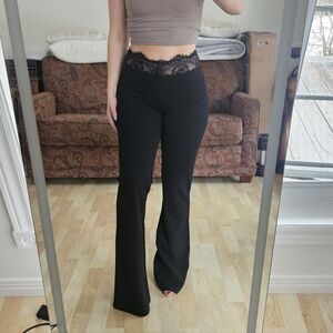Black Flare Pants with Lace Waistband